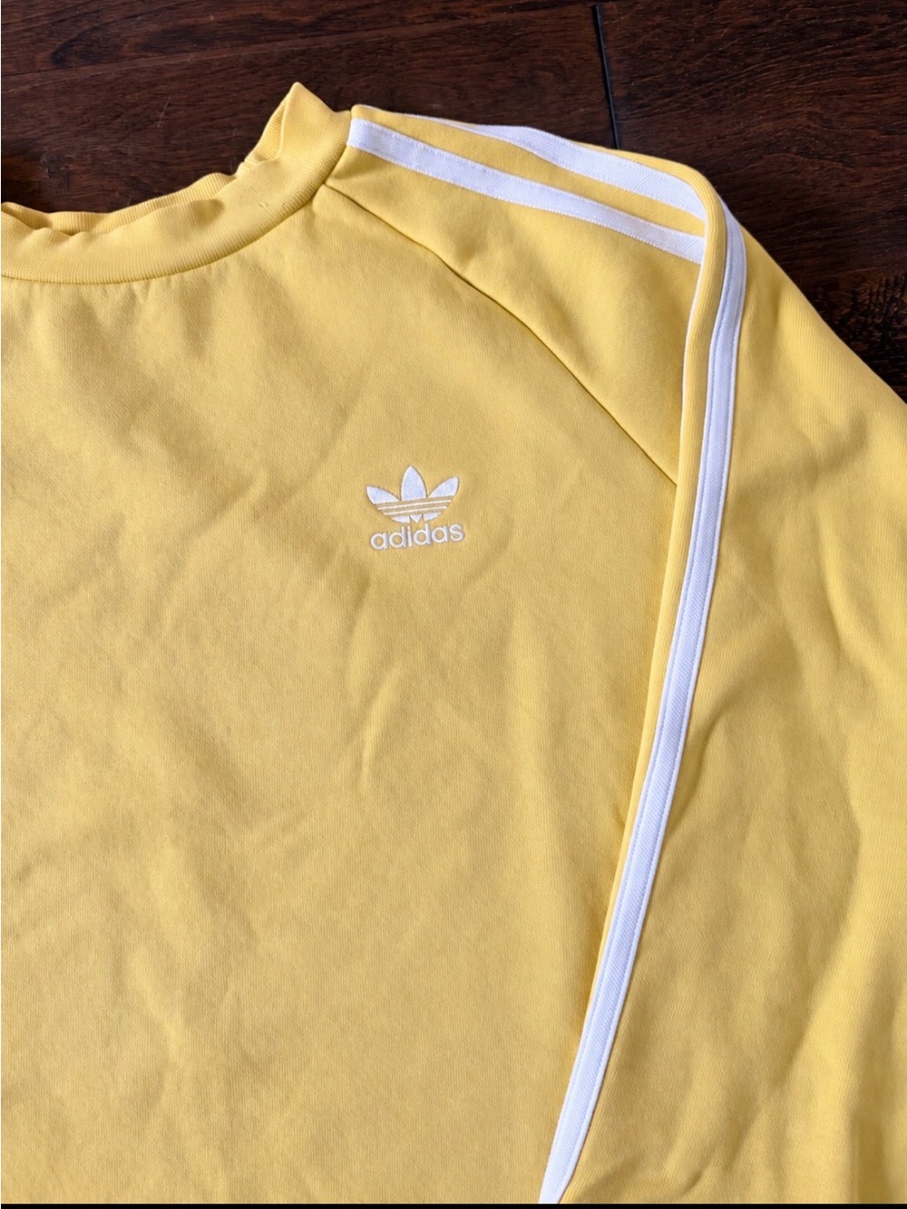 adidas Yellow Crewneck Sweatshirt with White Stripes